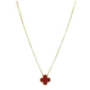 Womens Pendant Necklace Gold plated, Red, Irish shamrock, festival, boho, vintag